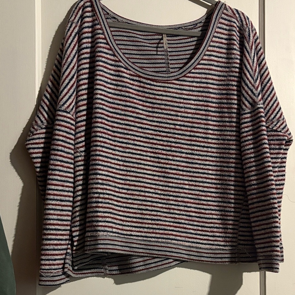 Free People Womens Size S Little Ann Red Blue Striped Oversized Slouchy Sweater